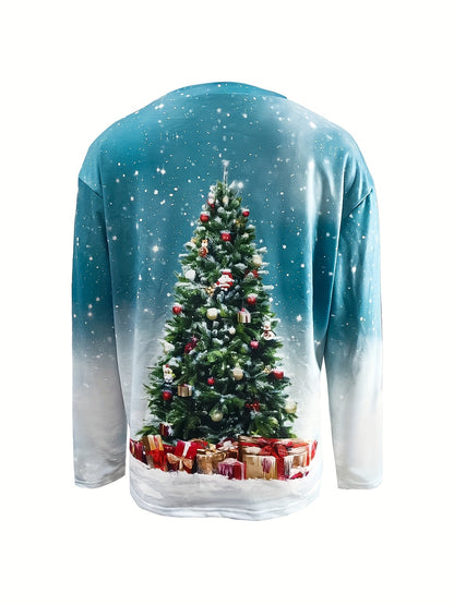 Christmas Tree Print Sweatshirt, Casual Long Sleeve Crew Neck Sweatshirt, Women's Clothing
