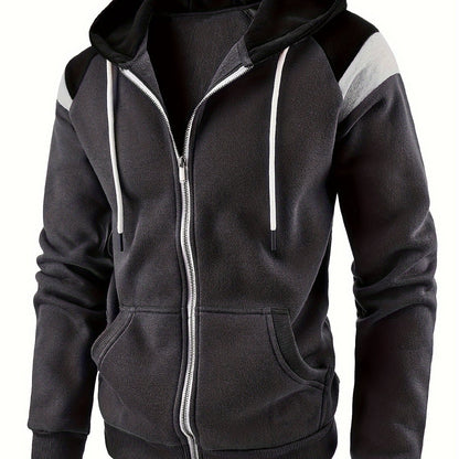 Men's Zip-Up Hoodie Jacket - Full-Zip Front Closure, Zipper Cardigan, Long Sleeve Pullover for Gym, Office, Everyday - Lightweight Warmth in Burgundy/Black/ Colors Available - Easy-Care Zippered Casual Outerwear, Hoodie Zip U