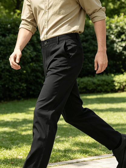 Men's Classic Straight-Leg Cotton Trousers with Deep Pockets