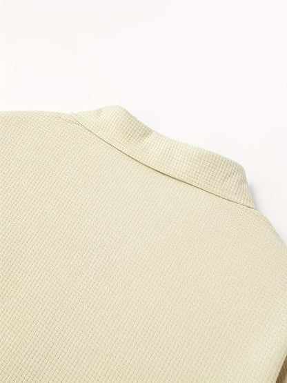 Men'S Solid Color Waffle Texture Zipper Jacket - Full-Zip Casual Coat with Full-Zip Closure, Long Sleeve Lapel Collar, /Navy Brown/