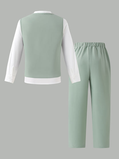 Boys' Slim Fit Formal Vest and Pants Set for Spring Summer