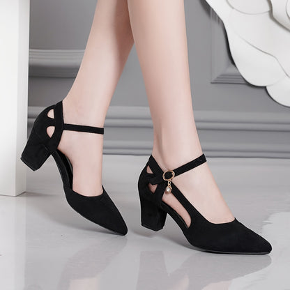 Chic Women's Summer Shoes - Pointed Toe, Chunky Heel with Crystal Accents, Faux Cover  Velvet Lining