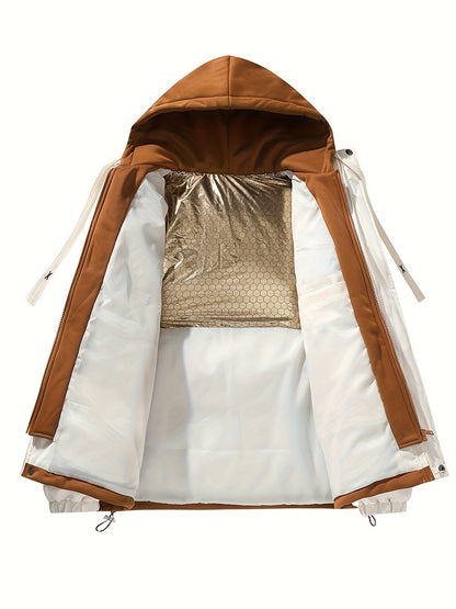 Կանացի բաց կապույտ, գլխարկով փքված բաճկոն - հարմարավետ, բրդյա ծածկույթով ձմեռային վերարկու՝ լարերով, առօրյա ոճ՝ ցուրտ եղանակի համար, ձմեռային վերարկու