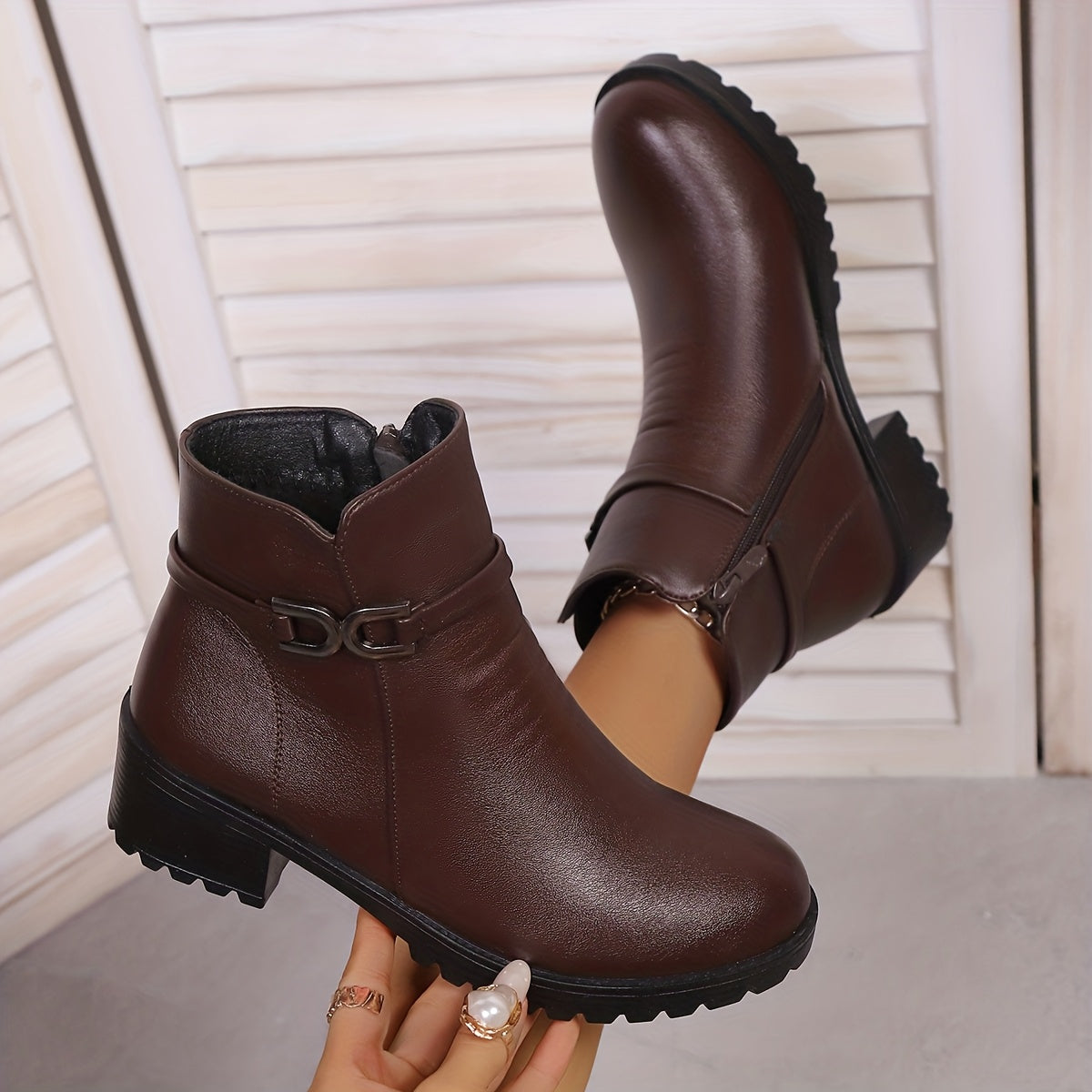 Կանացի ասպետական ձմեռային արտաքին կոշիկ, Սուրբ Ծննդյան նվեր, հաստացված, բրդյա երեսպատմամբ, հարմարավետ, ցրտից պաշտպանող, չսահող, դիմացկուն, կարճաճիթ կոշիկ