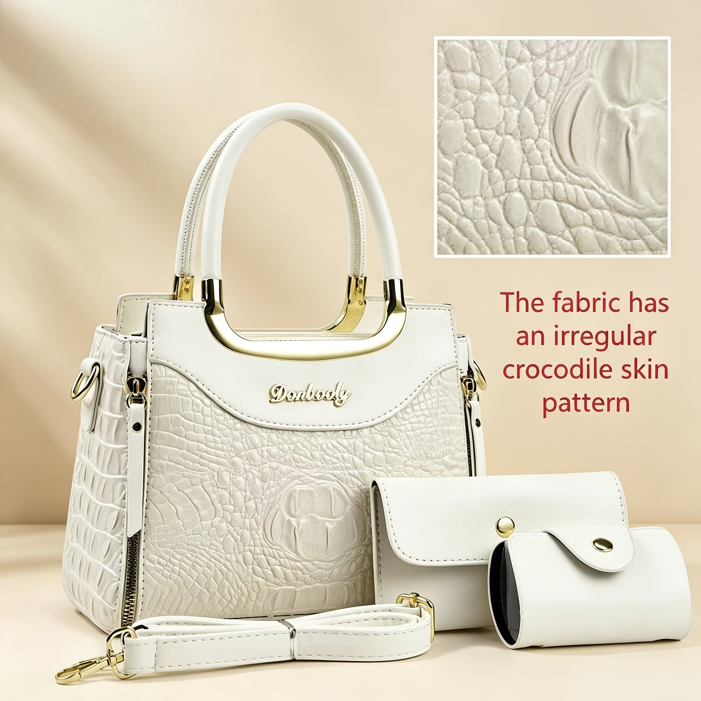 Elegant Crocodile Pattern Women’s Handbag Set with Adjustable Strap