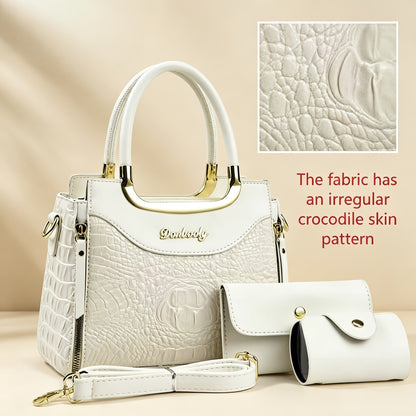 Elegant Crocodile Pattern Women’s Handbag Set with Adjustable Strap
