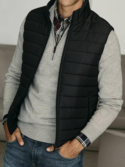Men's Fashion Vest, Spring/Autumn Outerwear, Trendy Padded Jacket, Suitable for Daily and Outdoor Wear - ayq