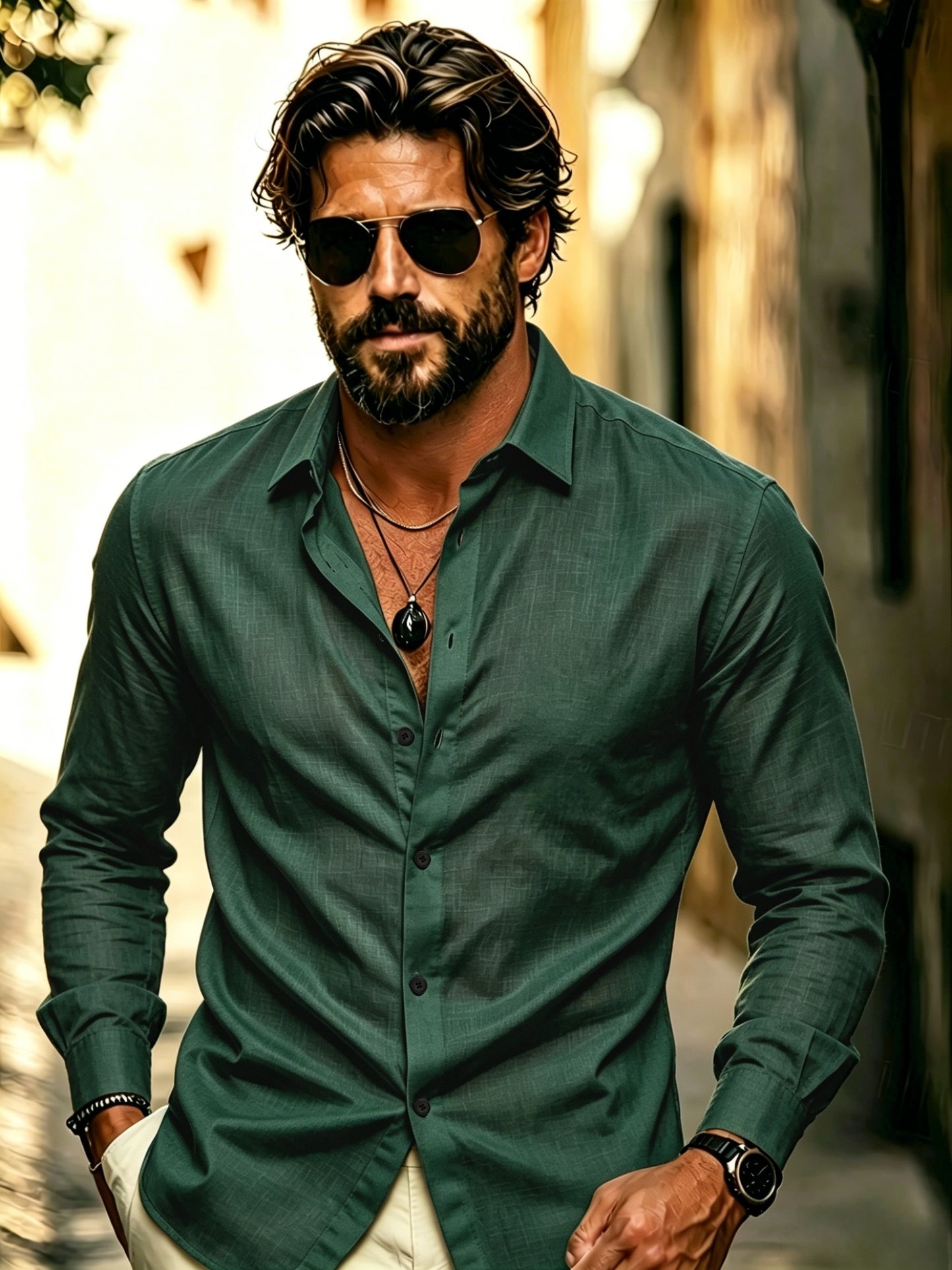 Men's Business Casual Long Sleeve Lyocell Shirt for Spring & Fall