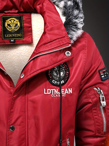 Men's Heavyweight Arctic Winter Jacket - -210gsm Windproof Coat with Full-Zip Closure, Hooded Insulated Outerwear - Machine Washable Cold Weather Jacket for Skiing, Snowboarding, Camping - Navy Blue, Winter Accessories, Skiin