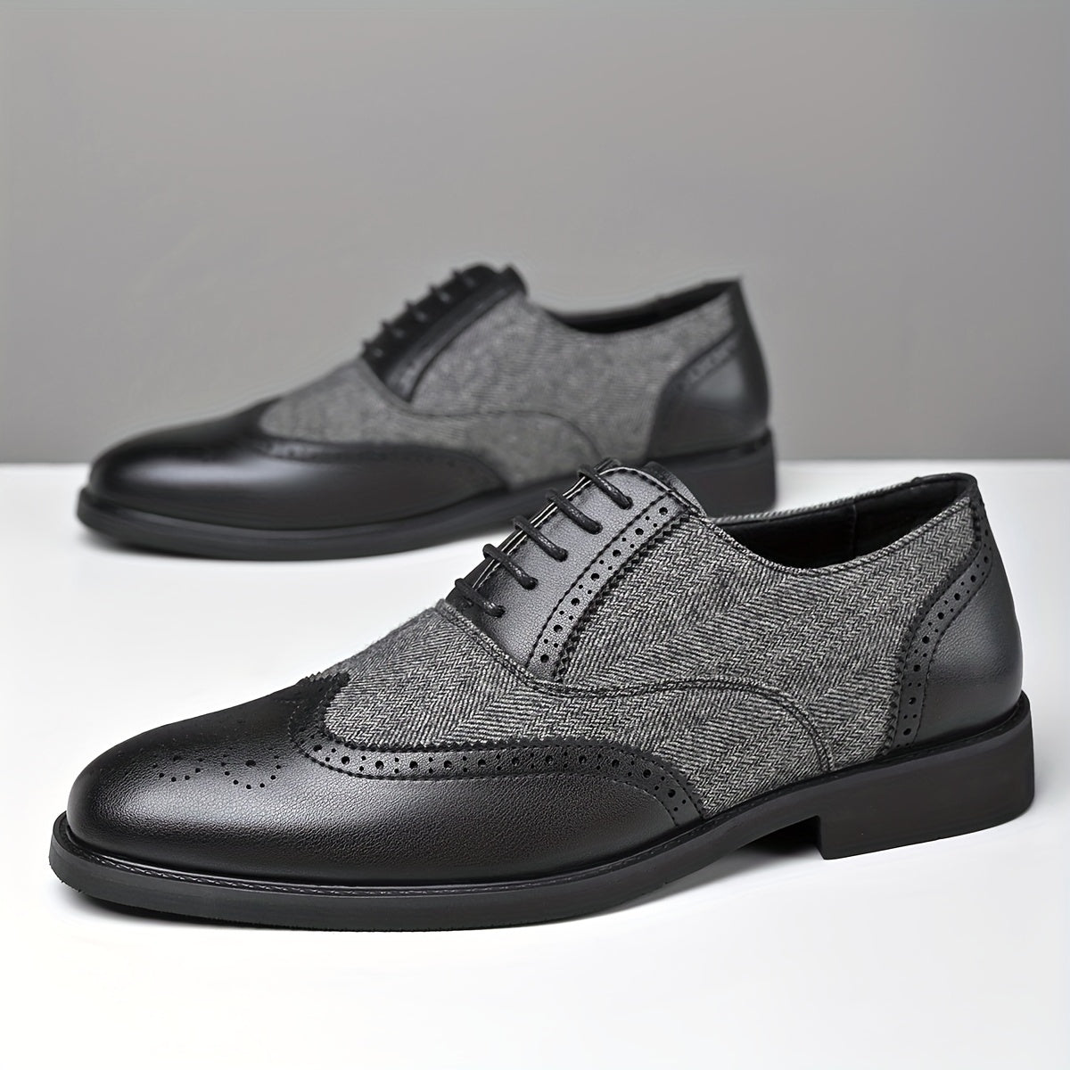 Men's Casual Business Brogue Shoes, Lace-Up Low-Top Loafers