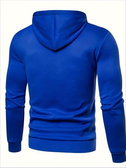 Men's Hooded Zip-Up Jacket Soft Polyester Fall Winter Sporty