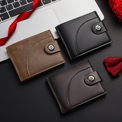 Men's Short Wallet with Magnetic Closure, PU Leather Bill Holder, Travel Document Pouch, Everyday Use Card Holder, Unisex Coin Purse