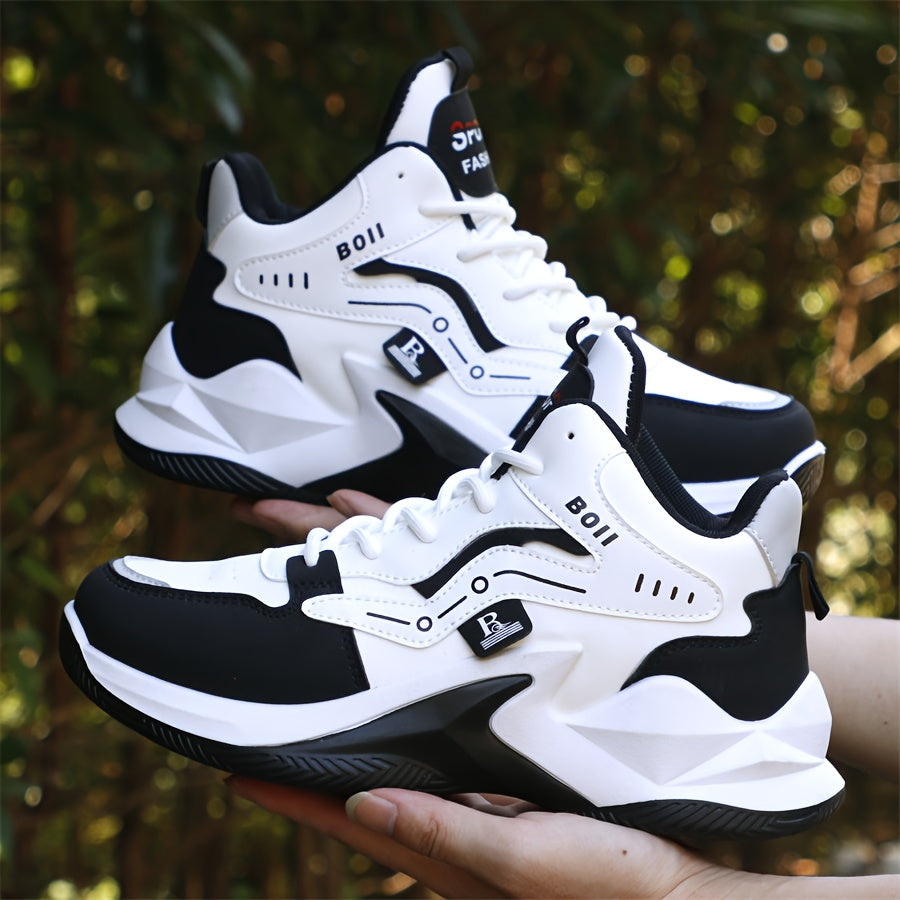Men's high-top casual sports shoes fashion outdoor walking shoes for road running; lace-up wear-resistant versatile - ayq