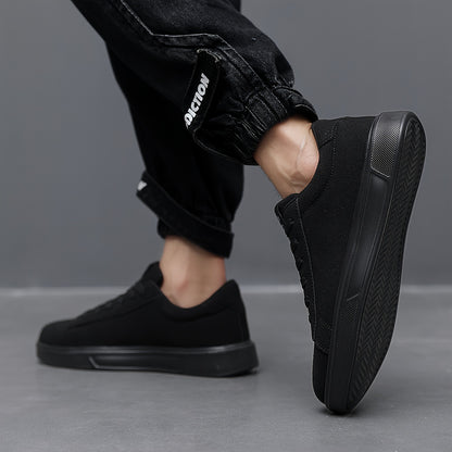 Men's Trendy Solid Skate Shoes, Comfy Non Slip Casual Lace Up Sneakers For Men's Outdoor Activities