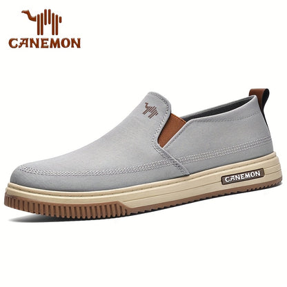 CANEMON Men's Slip-On Canvas Sneakers - Breathable, Non-Slip Soft Sole Casual Shoes with Striped Design, Comfortable All-Season Wear for Outdoor & Everyday Use