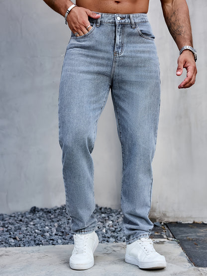Men's Casual Denim Jeans, 80% 14.0% Viscose 5.0% Polyester 1.0% Modal Blend, Solid Color, Non-Stretch Fabric, Regular Fit, All-Season, Washed Finish, Woven - Multiple Sizes Available, Casual Wear Jeans|Versatile Jeans| Blend