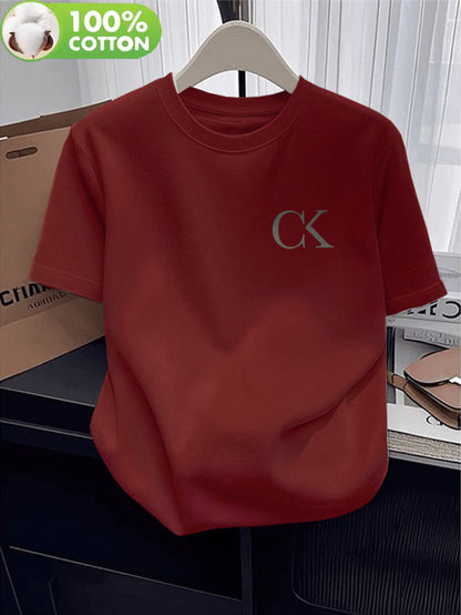 Women's Casual Cotton T-Shirt with Alphabet Applique Print