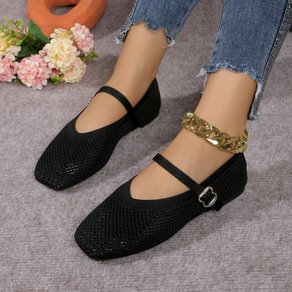 All-Season Breathable Square Toe Mary Jane Flats for Women