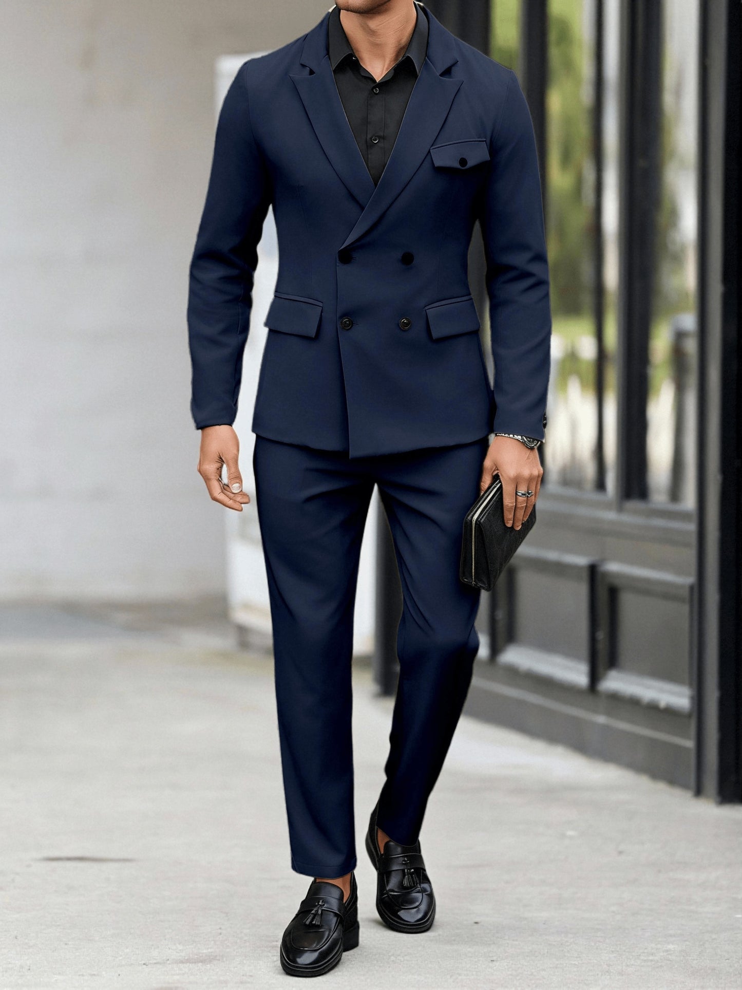 Men's Lapel Collar Casual Suit Set with Trousers