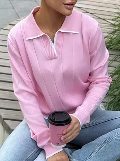 Women's Slim-Fit Long Sleeve Viscose Polo Top for Spring/Fall