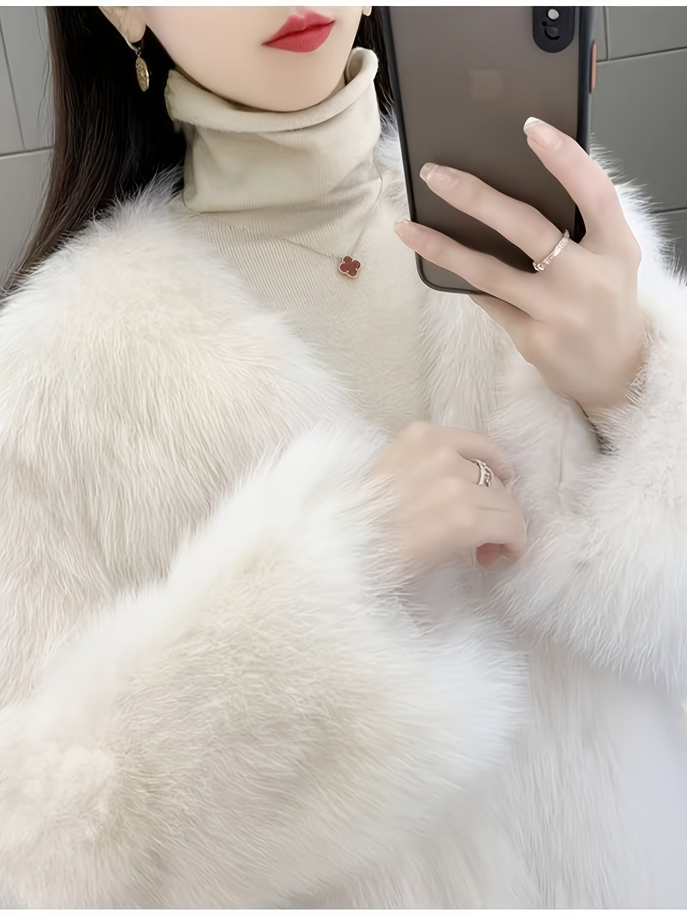 Կանացի էլեգանտ արհեստական ​​մորթուց վերարկու - փափուկ, փափուկ ձմեռային վերարկու՝ պոլիուրեթանային ծածկույթով, միագույն աշնանային/ձմեռային վերնազգեստ, ձեռքով լվացում/քիմմաքրում, չձգվող՝ առօրյաից մինչև պաշտոնական հագուստի համար