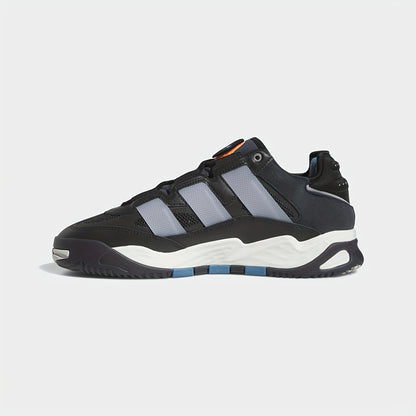 Adidas Niteball Low-Top Sneakers for Men  Women - Striped Casual Shoes with Genuine Leather Upper, Breathable Fabric Lining  Rubber Sole, Black/Blue/Orange Accents (FZ5742), Athletic Footwear, Modern Triptych Design, Durabl