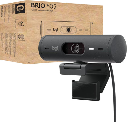 Logitech Brio 505 Full HD Webcam with Auto Light Correction, Auto-Framing, Show Mode, Dual Noise Reduction Mics, Privacy Shutter - Works with Microsoft Teams, Google Meet, Zoom, TAA Compliant
