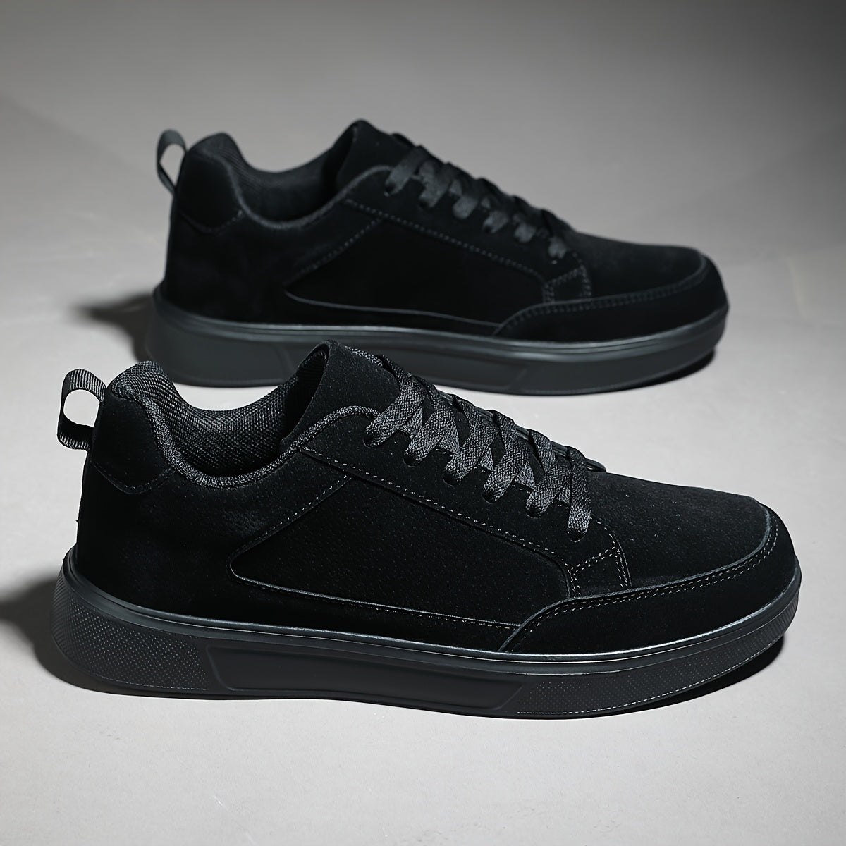 Men's Classic Black Sneakers - Comfortable, Breathable & Stylish Lace-Up Casual Shoes for Outdoor Activities - ayq