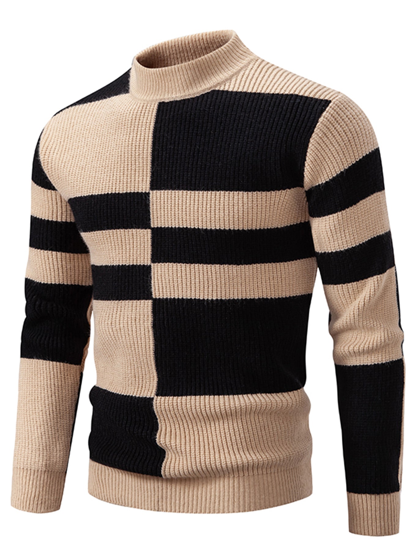 Men'S Color Block Crew Neck Sweater | Casual Style, Thick Acrylic Fabric, Regular Fit for Fall/Winter