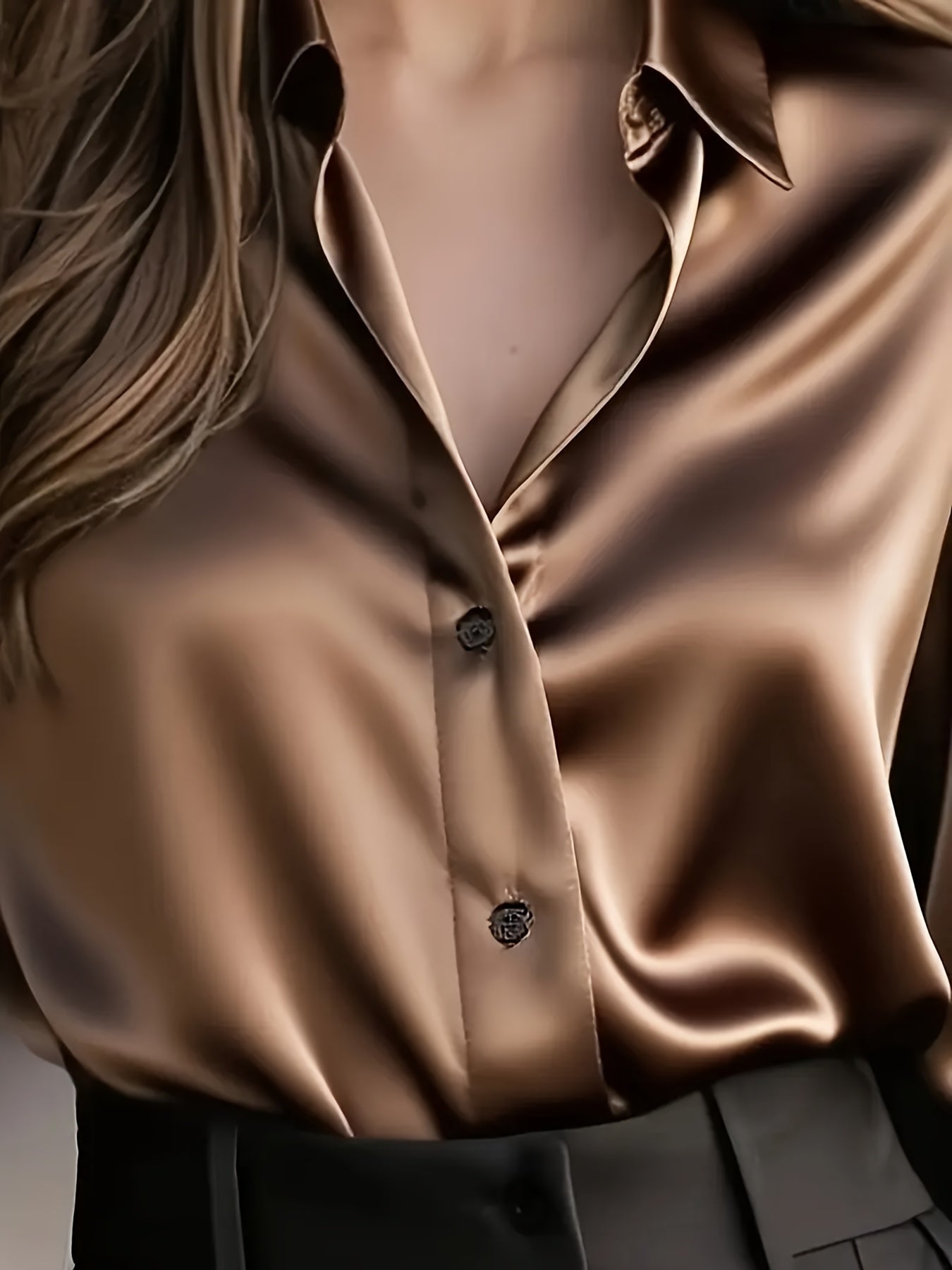 Women's Elegant All-Season Glossy  Shirt Jacket - Collar -Front Closure, Solid Brown (Copper/Black) - Tailored Blazer for, Office & Formal Events - Machine Washable Non-Stretch Professional Outerwear