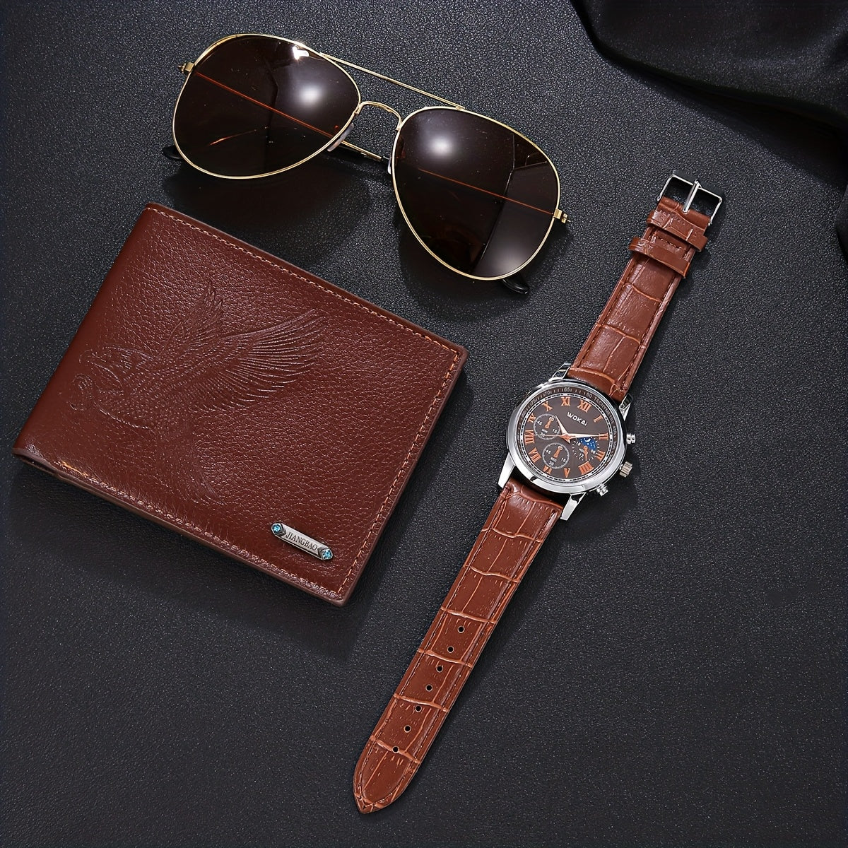 Տղամարդու 3 նորաձև և գրավիչ ժամացույցների, ակնոցների և դրամապանակի հավաքածու, որը հիանալի է տոների և հատուկ առիթների ժամանակ, ինչպիսիք են Շնորհակալության օրը, Հայրերի օրը, ծննդյան տոները և այլ հիշատակի տոնակատարությունները կրելու համար։