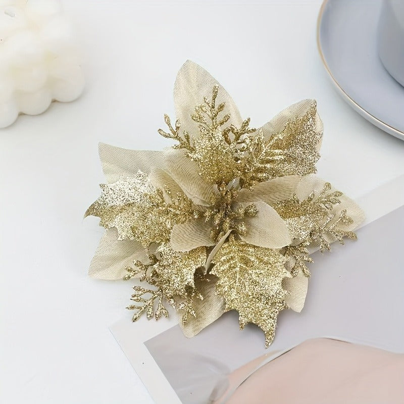 60 Shiny Flower Clips - 5.5-Inch Large Decorative Set, Suitable for Christmas, Weddings, New Year & Family Gatherings - Includes 30 Flowers & 30 Clips, Easy To Hang, Best For Christmas