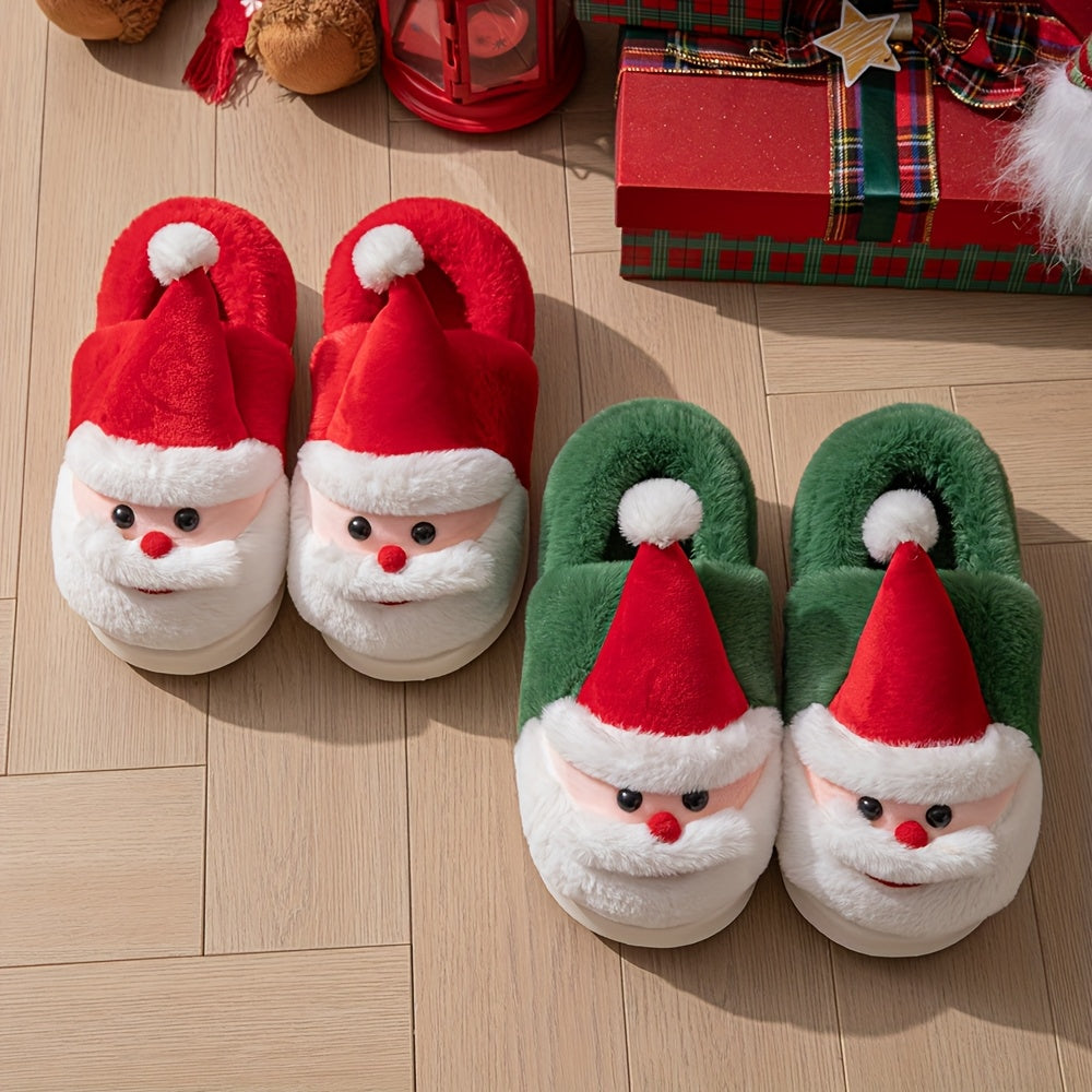 Cozy Christmas Santa Slippers for Women and Men - Warm, Thick Sole, Plush Winter Shoes with Festive Red and White Design, Perfect for Holiday Celebrations, Holiday Slippers|Playful Design|Soft Fabric Upper