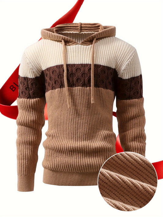 Men'S Color-Blocked Jacquard Knit Warm Hoodie