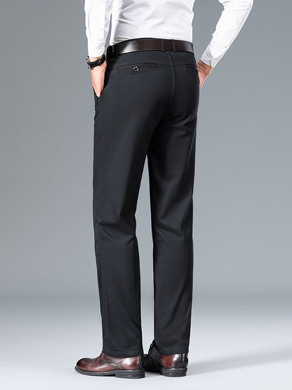 Men's Light Business Cotton Dress Pants - Straight Leg, Olive Green, 100% Cotton, Perfect for Office or Casual Outings
