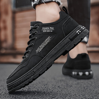 Men'S Fashion Sneakers, Casual All-Season Low Top Lace-up Shoes, Solid Color, Round Toe, Faux Upper & Inner, PVC Sole, Cloth Insole, Outdoor Streetwear