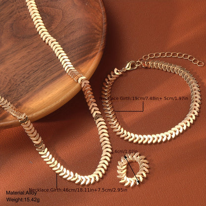 Hip-Hop Inspired Women's Jewelry Set - Necklace, Bracelet & Ring Combo for Casual Attire and Gifting, Spring Summer, 3pcs