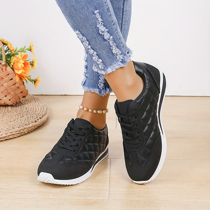 Women's Contrast Color Casual Sneakers, Lace Up Lightweight Soft Sole Walking Shoes, Low-top Quilted Pattern Trainers plus size