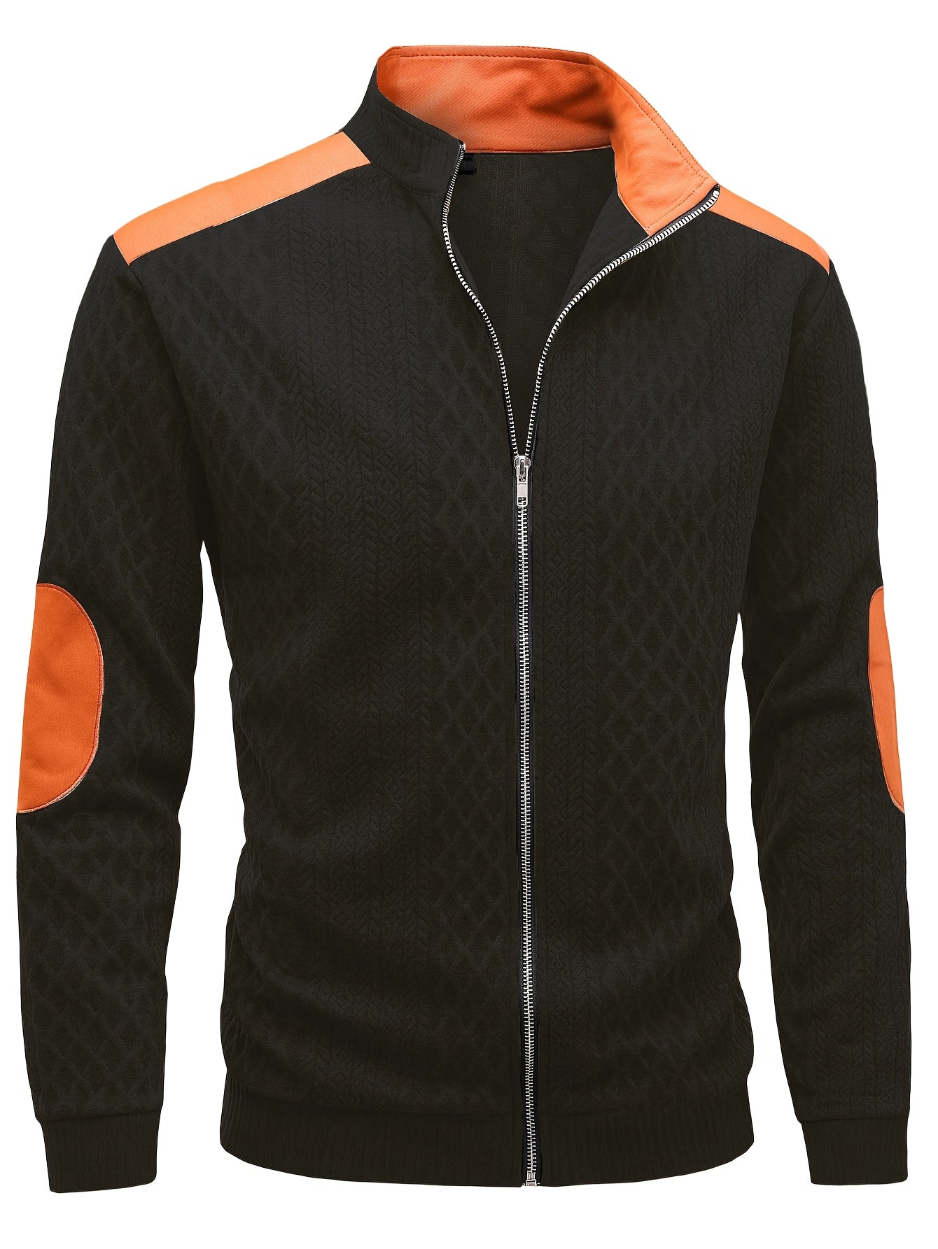 Men's Beige & Orange Contrast Full-Zip Jacket - Winter Warmth Loose-Fit Tailored Coat with Stand Collar, Zippered Pockets & Full-Zip Closure, Machine Washable Casual Outerwear for Men (Beige/Orange) - Ideal for Fall and Winte