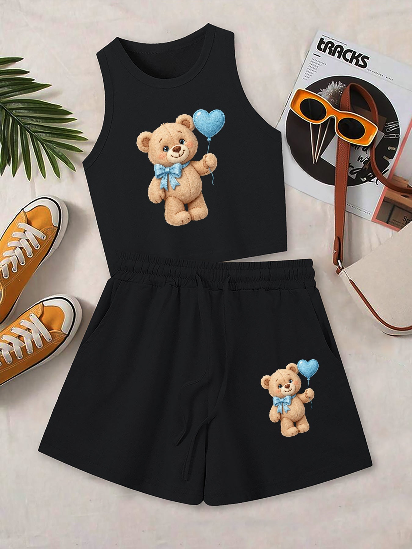 Casual Women's Two-Piece Vest and Shorts Set with Pattern Print