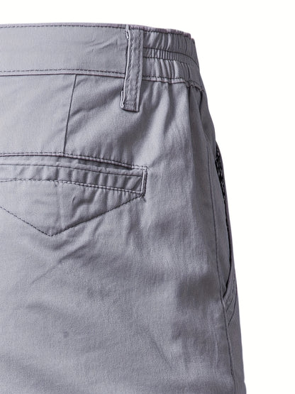 Men's Classic Fit Cotton Twill Flat Front Solid Chino Short With Slant Pockets And Elastic Waist