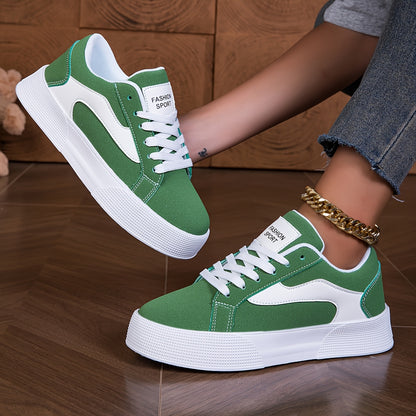 Chic Women's Low-Top Lace-Up Sneakers - Fashionable Colorblock Design, Lightweight & Comfortable Skate Shoes with EVA Sole