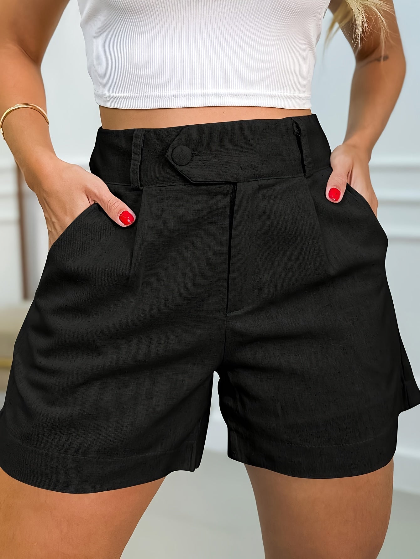 Women's Solid Color Elegant Commuter Shorts for Summer