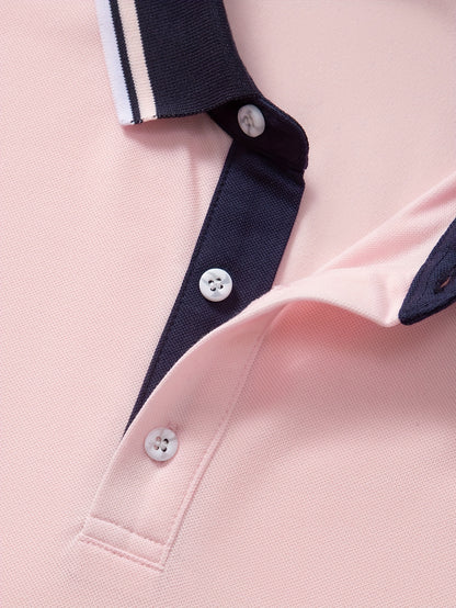 2 հատ տղամարդու կարճաթև վերնաշապիկներ կոնտրաստ օձիքներով - թեթև պոլիեսթեր, պաստել կապույտ և վարդագույն, շրջադարձային օձիքով, կոճակներով փակվող, սովորական, ամենօրյա և գործնական հագուստ, իդեալական ամառային կամ նվերների համար, կարճ թև վերնաշապիկներ