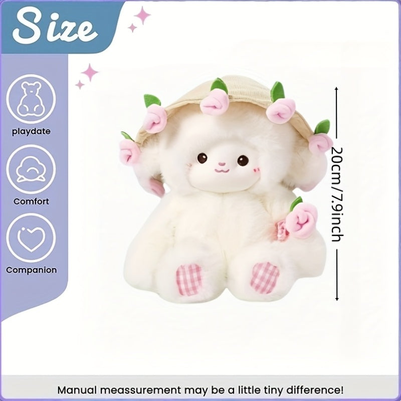 Adorable Plush Doll of a Cartoon Sheep Holding a Flower, Featuring a Fluffy Simulation Lamb Design. This Cute Kawaii Animal Plush Toy Makes a Perfect Birthday Gift