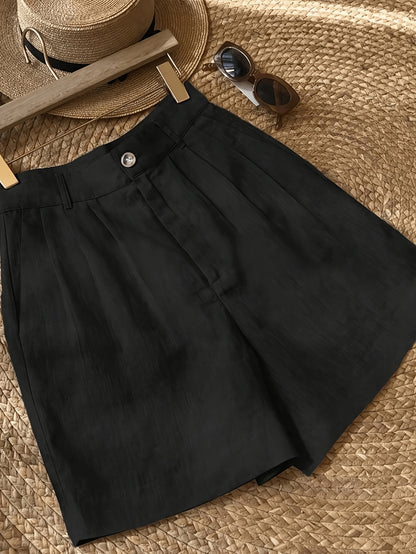 Elegant Women’s Linen Blend Summer Shorts with Pockets
