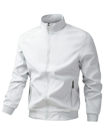 Men's Casual Royal Blue Bomber Jacket - Full Zip, Loose Fit, Polyester, Stand Collar, Long Sleeve, Lightweight & Durable for Spring and Fall, Casual Outerwear | Ribbed Cuff Sleeves | Durable Outerwear