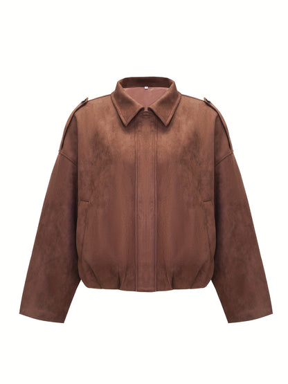 Կանացի ռետրո մոտոցիկլետային բաճկոն՝ օձիքով ձմեռային վերարկու՝ սպիտակ ժապավենով, շագանակագույն մոտոցիկլետային վերնազգեստ, լվացքի մեքենայով լվացվող, չձգվող քամուց պաշտպանիչ՝ աշնանային/ձմեռային, առօրյա և մոտոցիկլետ վարելու համար (միագույն)