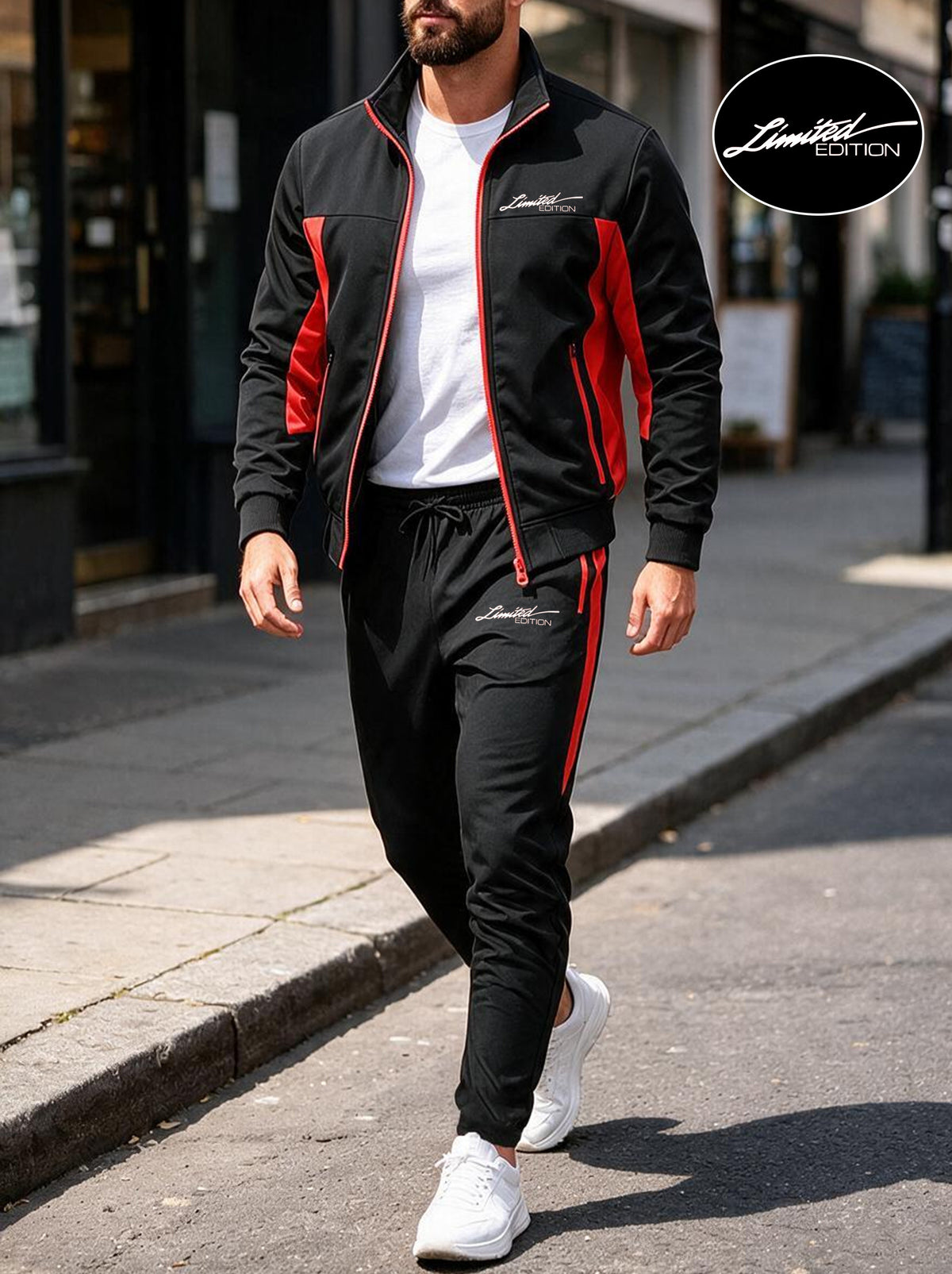 Men's Spring/Fall Stand Collar Zipper Tracksuit Set