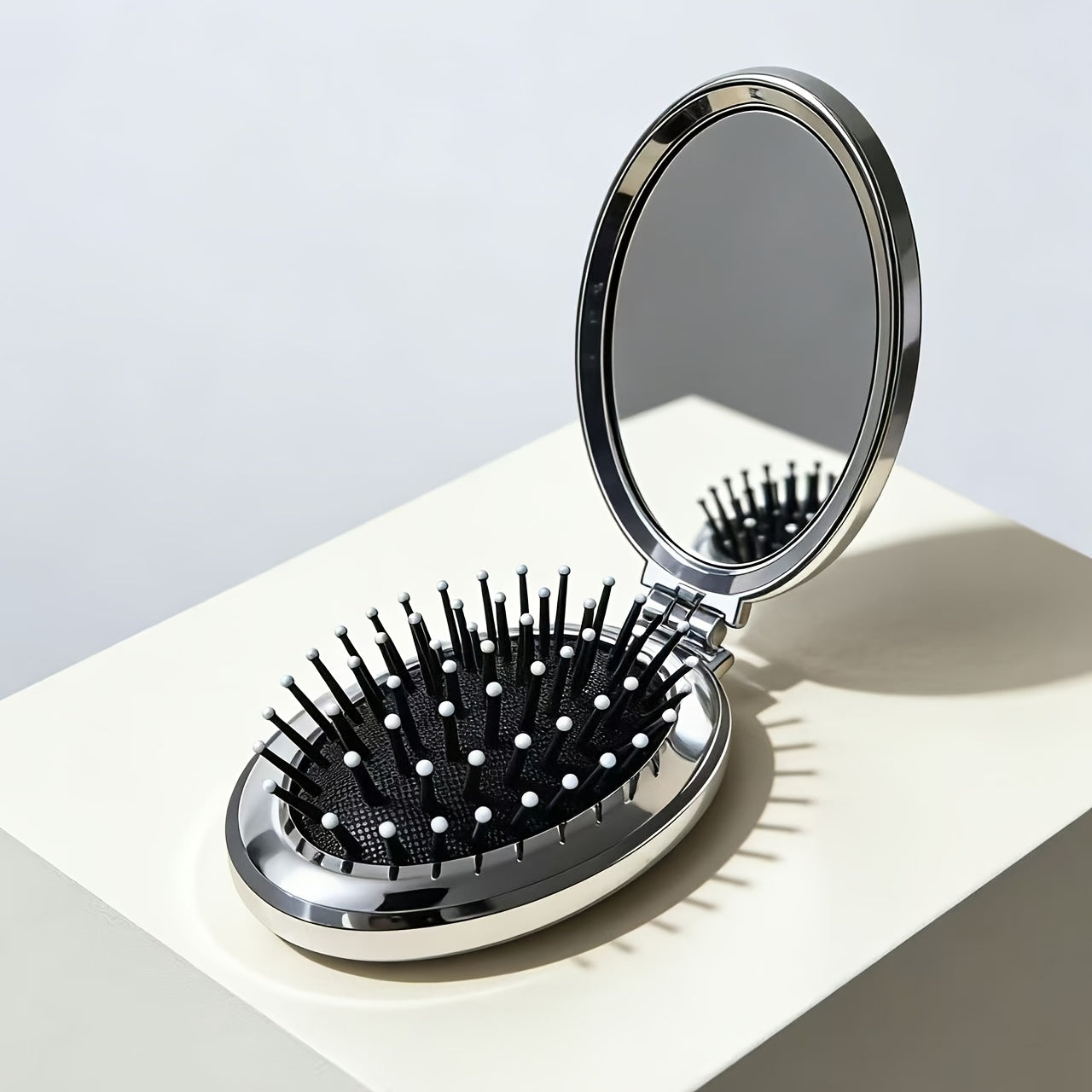 Foldable Round Makeup Mirror with Air Cushion Comb - Portable